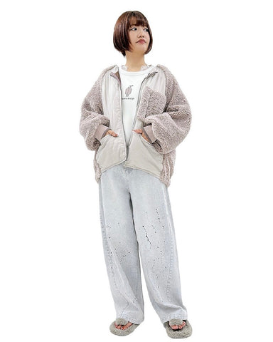ayane予約<br>ボア×中綿キルトノーカラーブルゾン