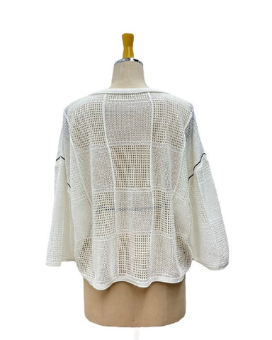 ayane予約<br> 格子柄メッシュ編ニット