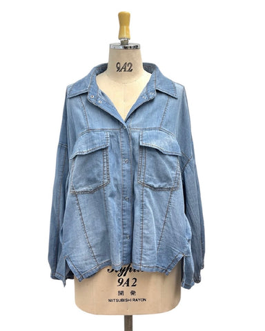 ayane予約<br> シアーデニムショート丈シャツ