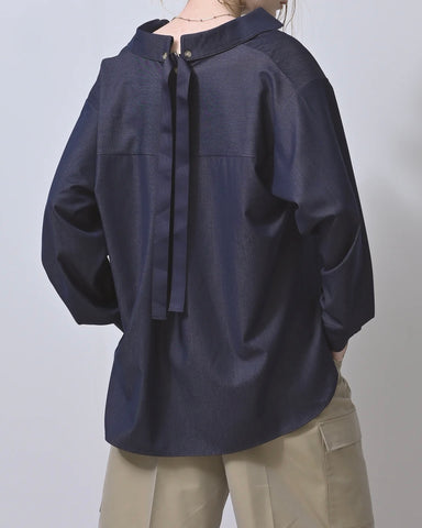 Herencia<br>Denim-like Back Ribbon Blouse