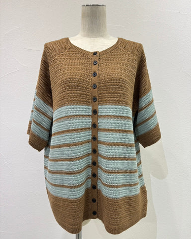 CYAN TOKYOご予約<br> 透かしボーダーハーフスリーブカーデ