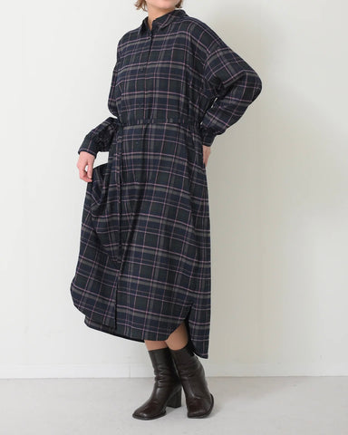 Herencia<br> Tartan Back Ribbon Shirt Dress