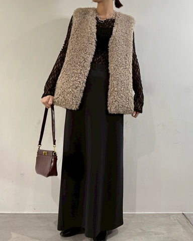 cafune<br> V neck curl fur gilet
