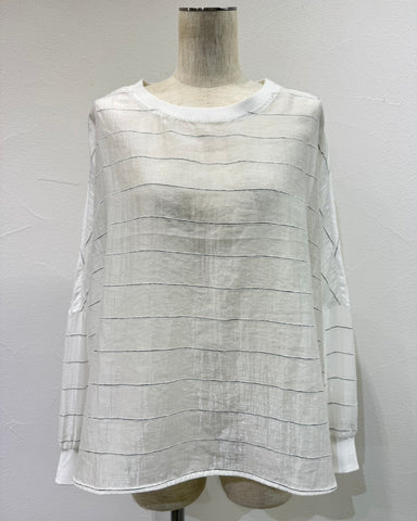 CYAN TOKYOご予約<br> グロッシーシアーボーダーブラウス