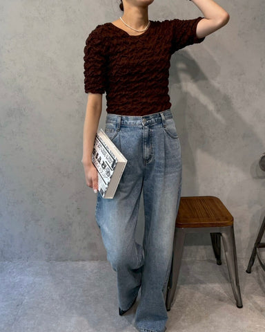 cafune<br>シャーリングエンボス風半袖トップス