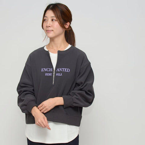 11月20日ライブ Praia<br>梨地裏起毛ハーフジップロゴトップス