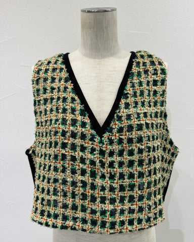 CYAN TOKYOご予約<br> フリンジツイードリブベスト