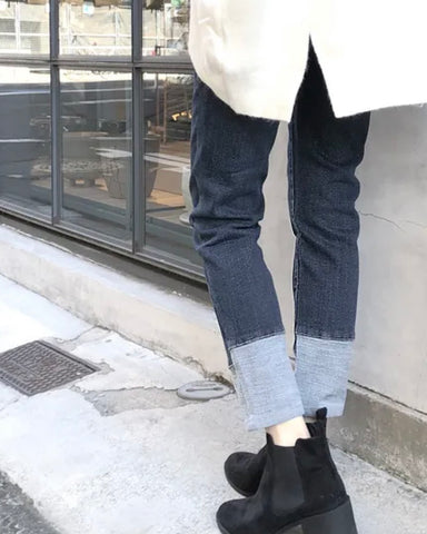 <br> ボーイフレンドデニム 折り返し風デザイン