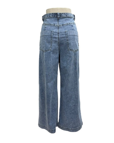 ayane予約<br> デニム地タックワイドパンツ