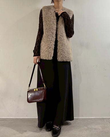 cafune<br> V neck curl fur gilet