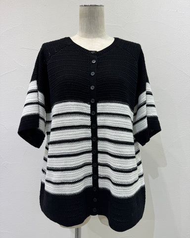 CYAN TOKYOご予約<br> 透かしボーダーハーフスリーブカーデ