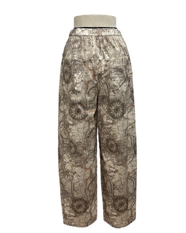 ayane予約<br> マップ柄プリントバレルレッグパンツ