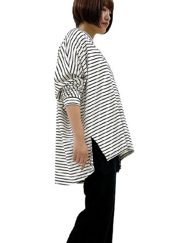 ayane予約<br>ヘンリーネックボーダーロンT