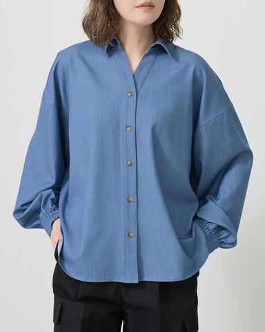 Herencia<br>Denim-like Back Ribbon Blouse