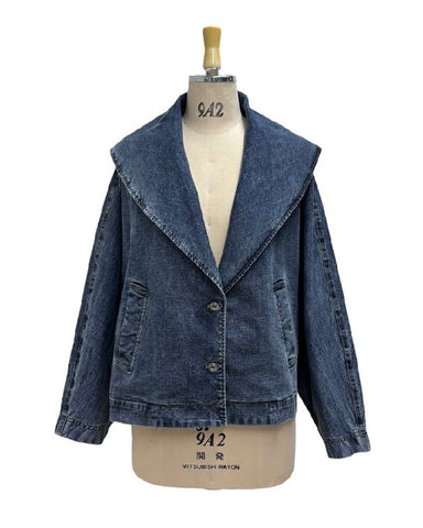 ayane予約<br> ショールカラーデニムダブルジャケット