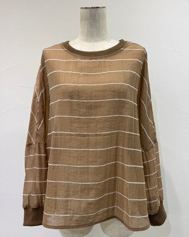 CYAN TOKYOご予約<br> グロッシーシアーボーダーブラウス