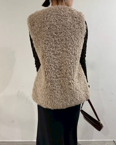 cafune<br> V neck curl fur gilet