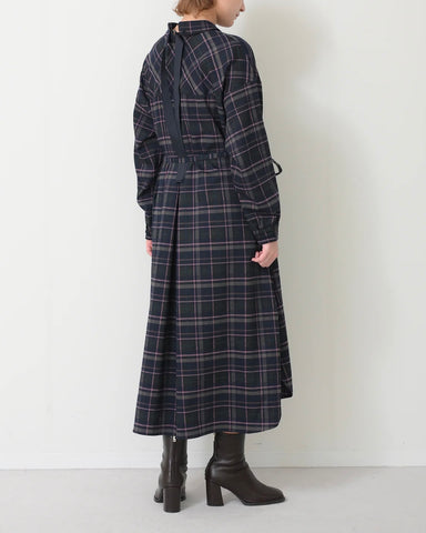 Herencia<br> Tartan Back Ribbon Shirt Dress