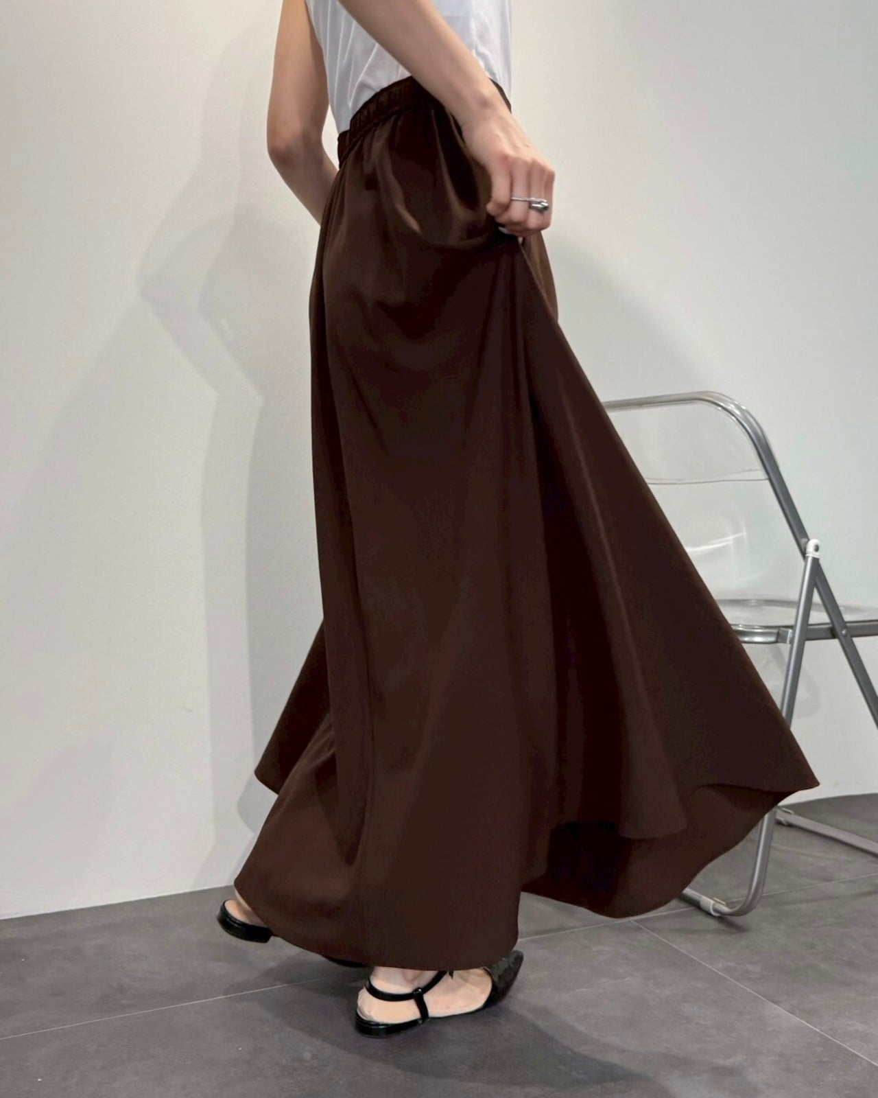 cafune<br>マットストレッチジョーゼットタッグスカート