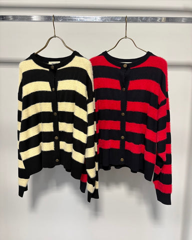 Margaux Vintage<br>異素材ボーダークルーカーディガン