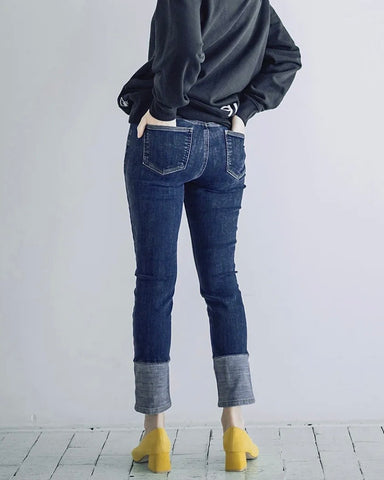 <br> ボーイフレンドデニム 折り返し風デザイン