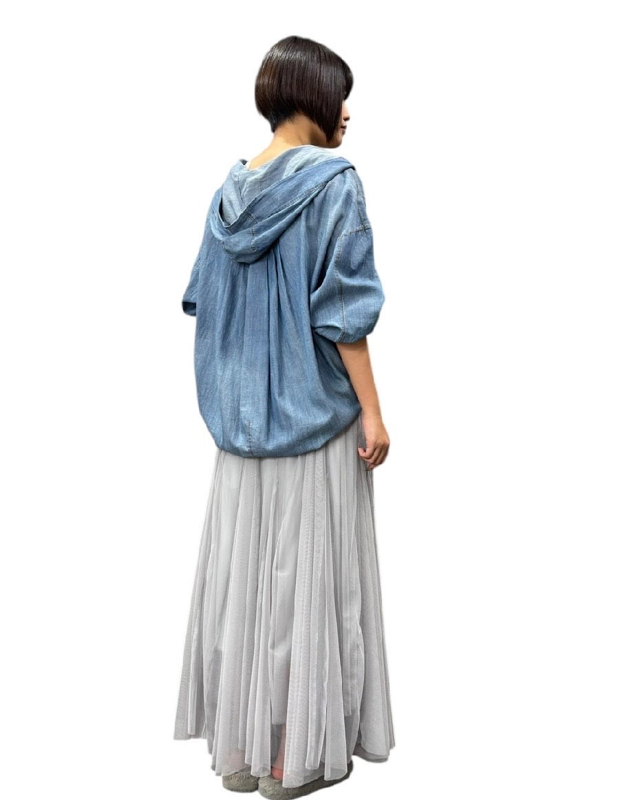 ayane<br> シアーデニムフーディシャツ