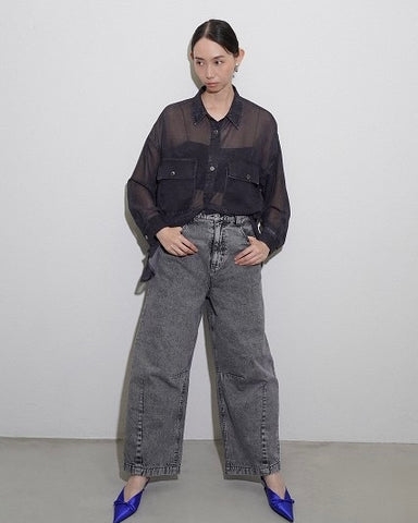 CYAN TOKYOご予約<br> デニム転写シフォンシャツ