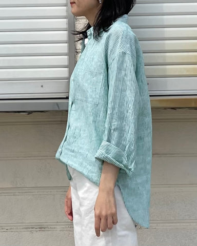 インスタライブ BLUE F RONCE <br> ストライプリネンシャツ