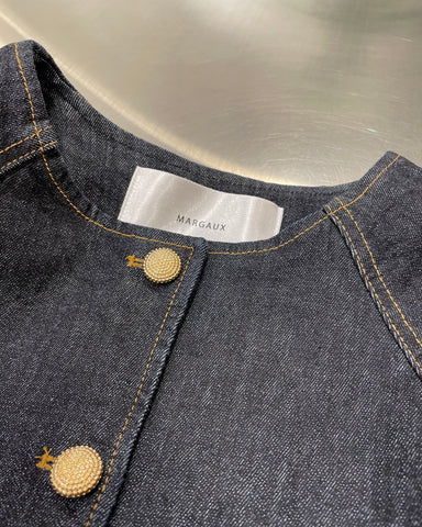 10月13日ライブ<br> MargauxVintage <br> 再入荷gold button no collar denim jacket