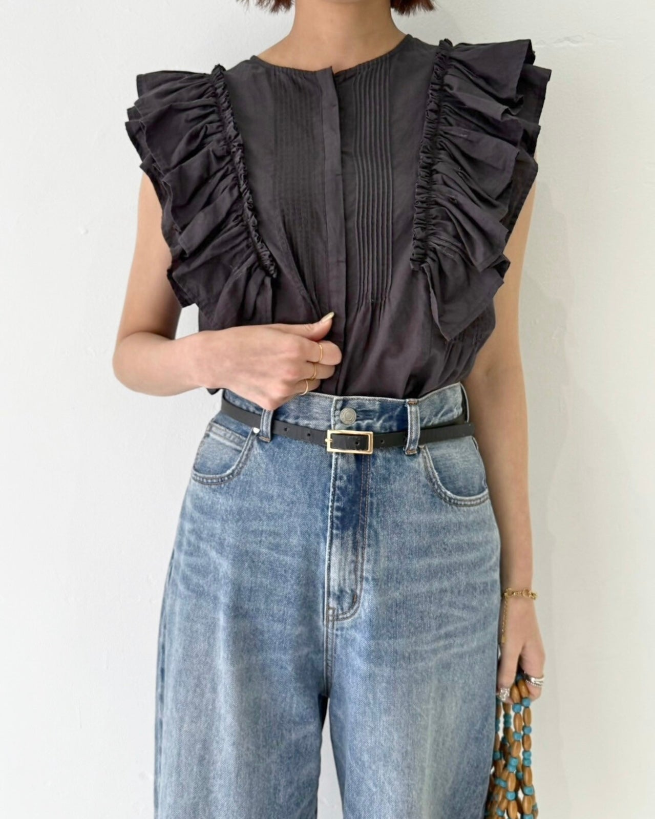 cafune<br> frill sleeve pintuck blouse