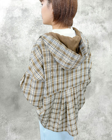 ayane予約<br>フーディチェックシャツ