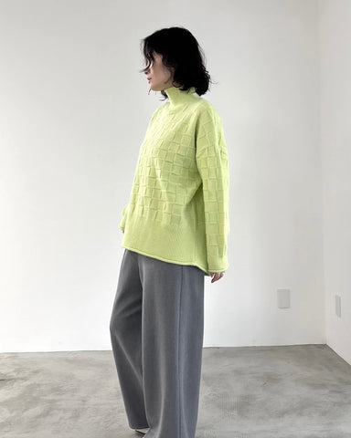mink chair<br> ブロックパターンハイネックニット