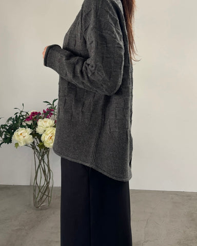 mink chair<br> ブロックパターンハイネックニット