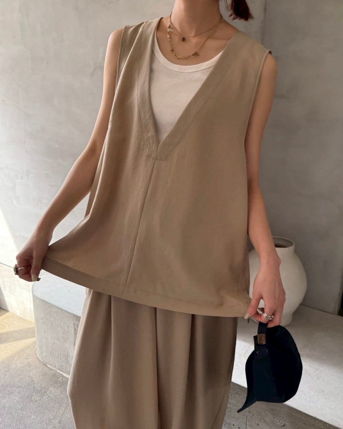 cafune<br> drape washer V neck vest
