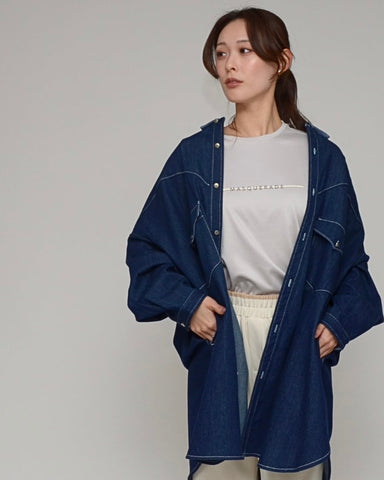 Praia<br> ワンウォッシュ・ライトオンスデニムロングシャツ