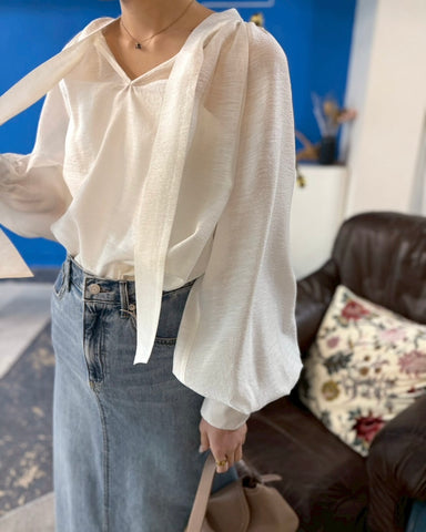 3月8日ライブ cafune<br> sheer tencel bowtie blouse