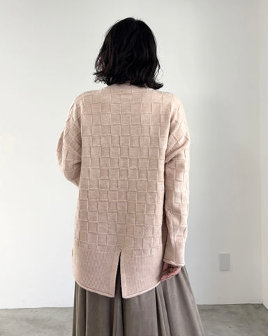 mink chair<br> ブロックパターンハイネックニット
