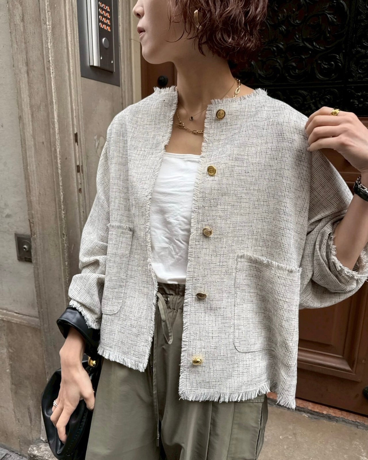 cafune<br> mesh tweed no collar jacket