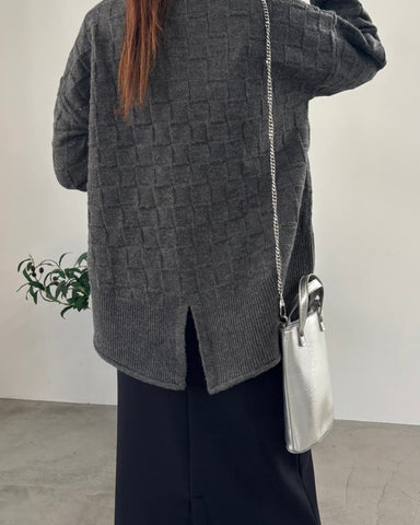 mink chair<br> ブロックパターンハイネックニット