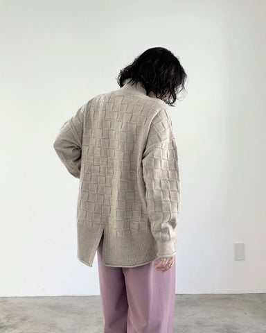 mink chair<br> ブロックパターンハイネックニット