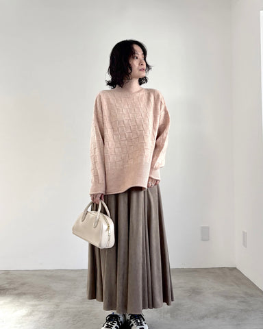 mink chair<br> ブロックパターンハイネックニット