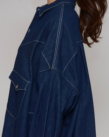 Praia<br> ワンウォッシュ・ライトオンスデニムロングシャツ