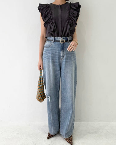 8月3日ライブ<br> cafune frill sleeve pintuck blouse