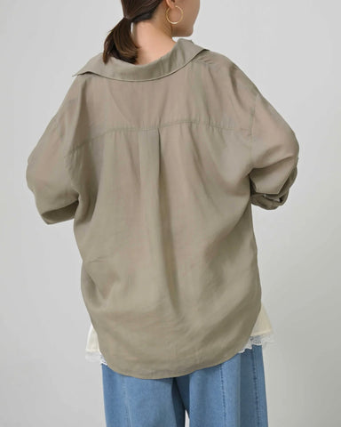 7月17日ライブ HERENCIA<br> Sheer Linen Collar Blouse