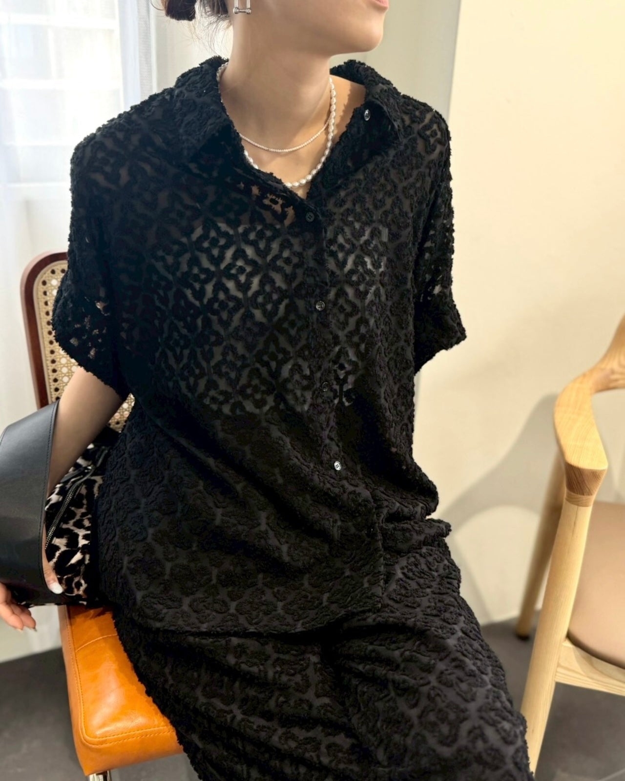 cafune<br> cut jacquard half sleeve shirt