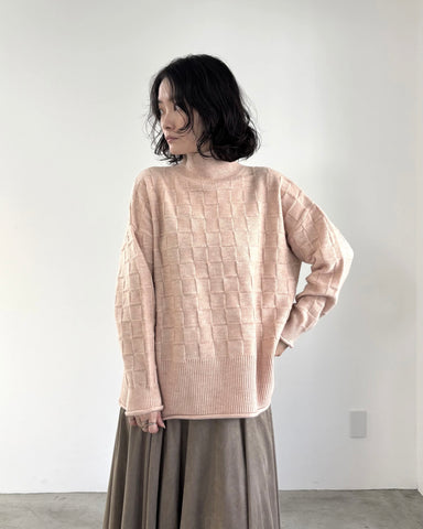 mink chair<br> ブロックパターンハイネックニット