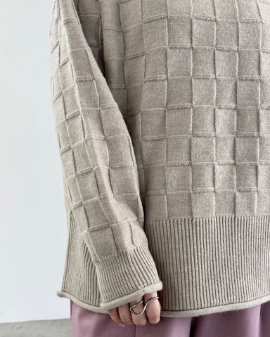 mink chair<br> ブロックパターンハイネックニット