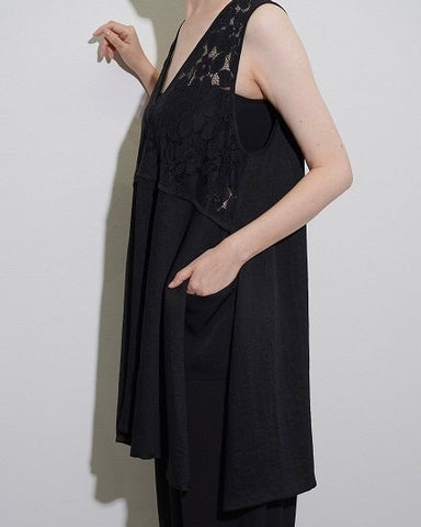 CYAN TOKYOご予約<br> サイドスリットレースコンビチュニック