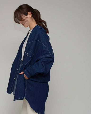 Praia<br> ワンウォッシュ・ライトオンスデニムロングシャツ