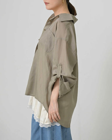 7月17日ライブ HERENCIA<br> Sheer Linen Collar Blouse